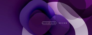 Soyut mor arkaplan. Üst üste binen şekiller dinamik akış, modern tasarım yaratır. İnce gradyanlar derinlik ve görsel ilgi ekler.