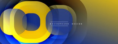 Soyut tasarım katmanlı daireler, canlı sarı, mavi gradyanlar. Dijital projeler ve sunumlar için modern arkaplan uygun.