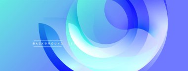 Soyut mavi eğimler akan şekiller oluşturur. Üst üste binen daireler dinamik görsel doku yaratır. Minimum metin arkaplan tasarımı okur.