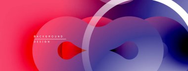 Soyut sıvı şekilleri, canlı gradyanlar. Pembe, mor, mavi renkler kusursuz bir şekilde modern tasarım yaratıyor. Yumuşak geçişler kompozisyona hakim..