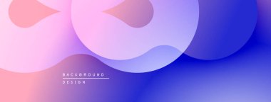 Soyut sıvı şekilleri pembe, mor ve mavi renkleri harmanlıyor. Modern tasarım sakin, dinamik görsel deneyimi çağrıştırıyor. Gradyan renkler derinlik yaratır.