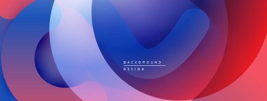 Soyut sıvı şekilleri örtüşür, canlı mavi, mor, kırmızı gradyanlar yaratır. Arkaplan ve sunumlar için modern tasarım ögesi.