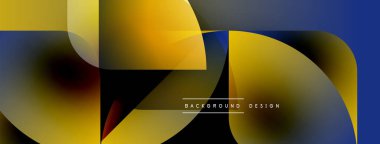 Soyut geometrik şekiller örtüşüyor, canlı renk eğimleri yaratıyor. Sarılar, maviler, kahverengiler kusursuz bir şekilde harmanlanır. Modern tasarım ögesi.