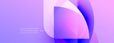 Soyut geometrik şekiller çakışıyor. Mor renkler tasarıma hükmediyor ve modern görsel efektler yaratıyor. Arkaplanda metin ögeleri.