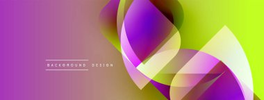 Soyut canlı şekiller örtüşür, dinamik gradyan arkaplan oluşturur. Mor, sarı renkler tasarımda baskın. Modern estetik.