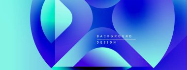 Soyut sıvı şekiller, canlı mavi renkler, modern tasarım. Gradyan renkler dinamik görsel efekt yaratır. Minimalist metin örtüsü mevcut.