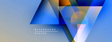 Soyut geometrik şekiller örtüşür, parlak mavi ve turuncu renkler yaratır. Metin arkaplanı ve tasarımı olan minimalist tasarım. Yumuşak renk geçişleri mevcut.