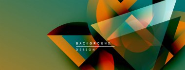 Soyut geometrik şekiller örtüşüyor, canlı renk eğimleri yaratıyor. Modern tasarım pürüzsüz geçişler, dinamik bileşimler içerir.