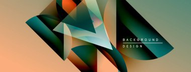 Soyut geometrik şekiller örtüşür, dinamik bileşim yaratır. Renkler karışır, değişken arkaplan oluşturur. Modern tasarım ögesi.