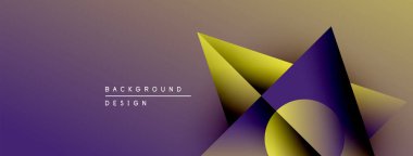 Soyut geometrik şekiller örtüşüyor, parlak mor renkler yaratıyor, sarı renkler. Arkaplan ve sunumlar için modern tasarım ögesi.