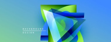 Soyut geometrik şekiller örtüşür, parlak mavi, yeşil eğimler yaratır. Arkaplan ve sunumlar için modern tasarım ögesi.
