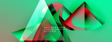 Soyut geometrik şekiller örtüşüyor, canlı yeşil, kırmızı gradyanlar yaratıyor. Modern tasarım elementleri dinamik görsel deneyim önerir.