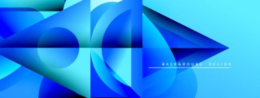Soyut mavi şekiller örtüşür, dinamik görsel efekt yaratır. Renkler derinliği gösteriyor, modern tasarım estetiği. Arkaplan metin etiketlerini içerir.