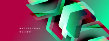 Soyut geometrik şekiller örtüşüyor, canlı renk eğimleri yaratıyor. Modern tasarım elementleri dinamik hareket ve gösterişli sunum öneriyor.