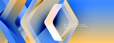 Soyut geometrik şekiller örtüşür, canlı bir değişim etkisi yaratır. Mavi, altın renkleri tasarımda baskın, modern estetiği çağrıştırıyor..