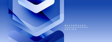 Soyut mavi tasarım katmanlı geometrik şekiller içerir. Gradyan gölgeler derinlik yaratır, modern estetik. En küçük metin arkaplan amacını gösterir.