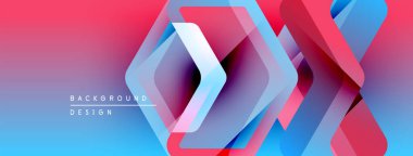 Soyut geometrik şekiller örtüşür, canlı bir değişim etkisi yaratır. Mavi, pembe, mor renkler tasarımda baskın. Modern arkaplan dokusu.