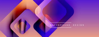 Soyut geometrik şekiller örtüşüyor, canlı mor, mavi ve turuncu renkler yaratıyor. Modern tasarım elementleri dijital sanat, arkaplan dokusu.