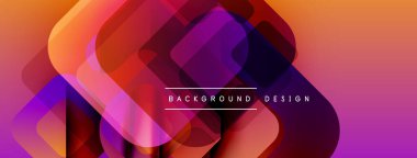Soyut şekiller örtüşüyor, canlı gradyanlar yaratıyor. Turuncu, mor, pembe renkler tasarımda baskın. Modern, dinamik kompozisyon.