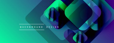 Soyut geometrik şekiller çakışıyor. Canlı turkuaz, yeşil, mor renkler dinamik görsel efekt yaratır. Modern tasarım elemanları.