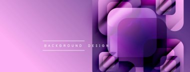 Soyut mor arkaplan. Üst üste binen kareler modern tasarım yaratır. Gradyan gölgeler görsel derinlik sunuyor, pürüzsüz geçişler. Metin arkaplan tasarımı okur.