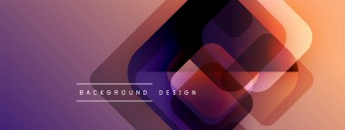 Soyut geometrik şekiller örtüşür, canlı bir değişim etkisi yaratır. Mor, turuncu renkler tasarımda baskın. Minimalist metin mevcut.