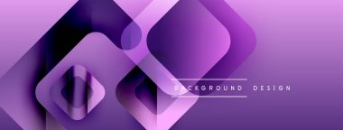 Soyut mor katmanlar dinamik arkaplan yaratır. Yuvarlak kareler üst üste binerek modern tasarım elementini oluşturuyor. Yumuşak gradyanlar görsel derinliği artırır.