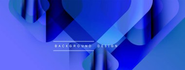 Soyut mavi tasarım. Üst üste binen şekiller dinamik görsel efekt yaratır. Renkler derinliği gösteriyor, modern estetiği..