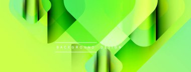 Soyut yeşil arkaplan. Üst üste binen şekiller dinamik görsel efekt yaratır. Değişken renklere sahip modern tasarım, pürüzsüz geçişler.