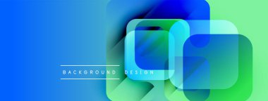 Soyut mavi yeşil eğim. Üst üste binen kareler dinamik görsel efekt yaratır. Metin arka plan tasarımı okur. Modern, temiz estetik.