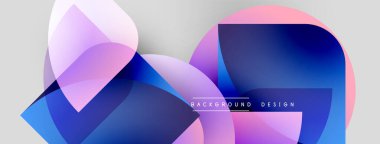 Soyut şekiller örtüşüyor, canlı gradyanlar yaratıyor. Pembe, mor, mavi renkler dizaynda baskın. Modern estetik, temiz çizgiler sunar.