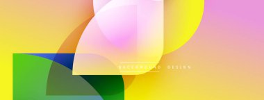 Soyut renkli arkaplan. Üst üste binen şekiller dinamik görsel efekt yaratır. Gradyan renkler kusursuz bir şekilde harmanlanır, modern tasarım..