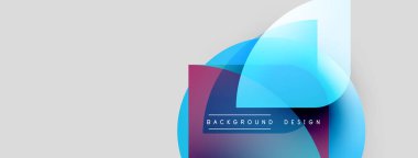 Soyut geometrik şekiller örtüşüyor, canlı renk eğimleri yaratıyor. Metin, kestane rengi dikdörtgen içinde arkaplan tasarımı okuyor. Minimalist stil.