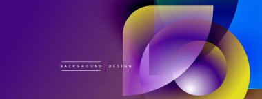 Soyut gradyan şekiller mor arkaplan ile örtüşür. Modern tasarım elementleri dinamik görsel efekt yaratır. Metin arkaplan tasarımı okur.