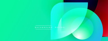 Soyut, enerjik bir arkaplan. Üst üste binen şekiller dinamik görsel efekt yaratır. Gradyan renkler pürüzsüz, modern tasarım ögesi.