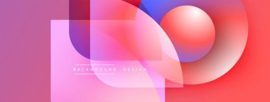 Soyut geometrik şekiller örtüşür, canlı pembeler, maviler, kırmızılar yaratır. Yumuşak eğimler derinlik ve modern tasarım estetiğini akla getiriyor.