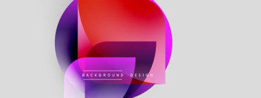 Soyut renkli şekiller örtüşür, dinamik görsel efekt yaratır. Modern tasarım elementleri yaratıcılığı, yeniliği önerir. Arkaplan açık gri.