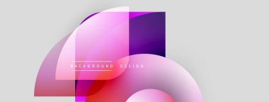 Soyut şekiller örtüşüyor, canlı gradyanlar yaratıyor. Pembe, mor renkler beyaz arka planda dizaynın baskın rengidir. Modern, dinamik kompozisyon.