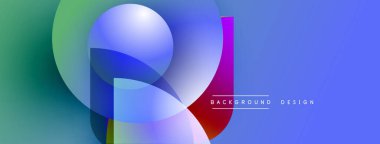 Soyut şekiller örtüşüyor, canlı renk değişimleri yaratıyor. Mavi, yeşil ve mor aksanla baskın gelir. Arka planlar için modern tasarım ögesi.