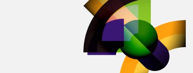 Soyut renkli şekiller örtüşür, dinamik bileşim yaratır. Parlak renkler harmanlanır, modern görsel deneyimi oluşturur..