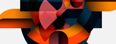 Soyut kompozisyon. Geometrik şekiller örtüşür, dinamik görsel ilgi yaratır. Sıcak, serin renkler kusursuz bir şekilde harmanlanır. Modern tasarım.