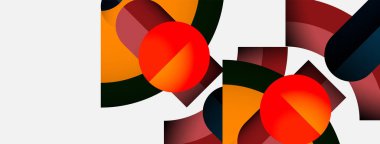 Üst üste binen daireler, kıvrımlar, sıcak tonlar, güzel gölgeler içeren soyut kompozisyon. Geometrik şekilli minimalist tasarım, modern estetik.