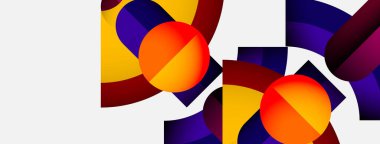 Soyut geometrik bileşim. Canlı renkler, şekiller örtüşüyor dinamik görsel deneyimler yaratıyor. Modern tasarım, temiz estetik.