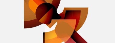 Soyut şekiller üst üste binerek sıcak renk değişimleri yaratıyor. Kompozisyon dinamik, modern, minimalist hissettiriyor. Kahverengi, turuncu renkler tasarımda baskın..