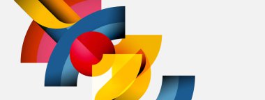 Soyut renkli şekiller örtüşür, dinamik bileşim yaratır. Parlak renkler enerji, hareket, modern tasarım estetik.