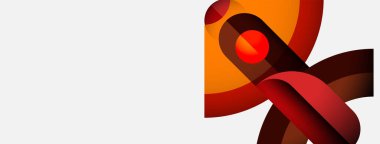 Soyut tasarım turuncu, kırmızı şekillerde akıyor. Merkezi küre görsel ilgi ekliyor, dinamik bileşim yaratıyor. Minimalist stil.