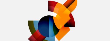 Soyut geometrik şekiller örtüşür, canlı renk bileşimi yaratır. Turuncu, kırmızı, mavi tarafsız arkaplan. Modern tasarım.