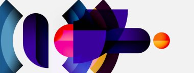 Üst üste binen renkli şekiller içeren soyut bir kompozisyon. Gradyan renkler harmanlanarak, dinamik görsel efekt yaratır. Modern tasarım elemanları.