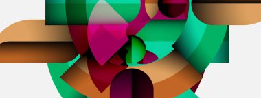 Soyut kompozisyon. Geometrik şekiller örtüşür, canlı renk etkileşimi yaratır. Modern tasarım, pürüzsüz eğimler, dinamik görsel deneyim.