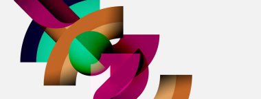 Soyut renkli şekiller iç içe geçer ve dinamik görsel kompozisyon oluşturur. Yumuşak eğimler derinlik önerir, modern tasarım ögesi oluşturur.